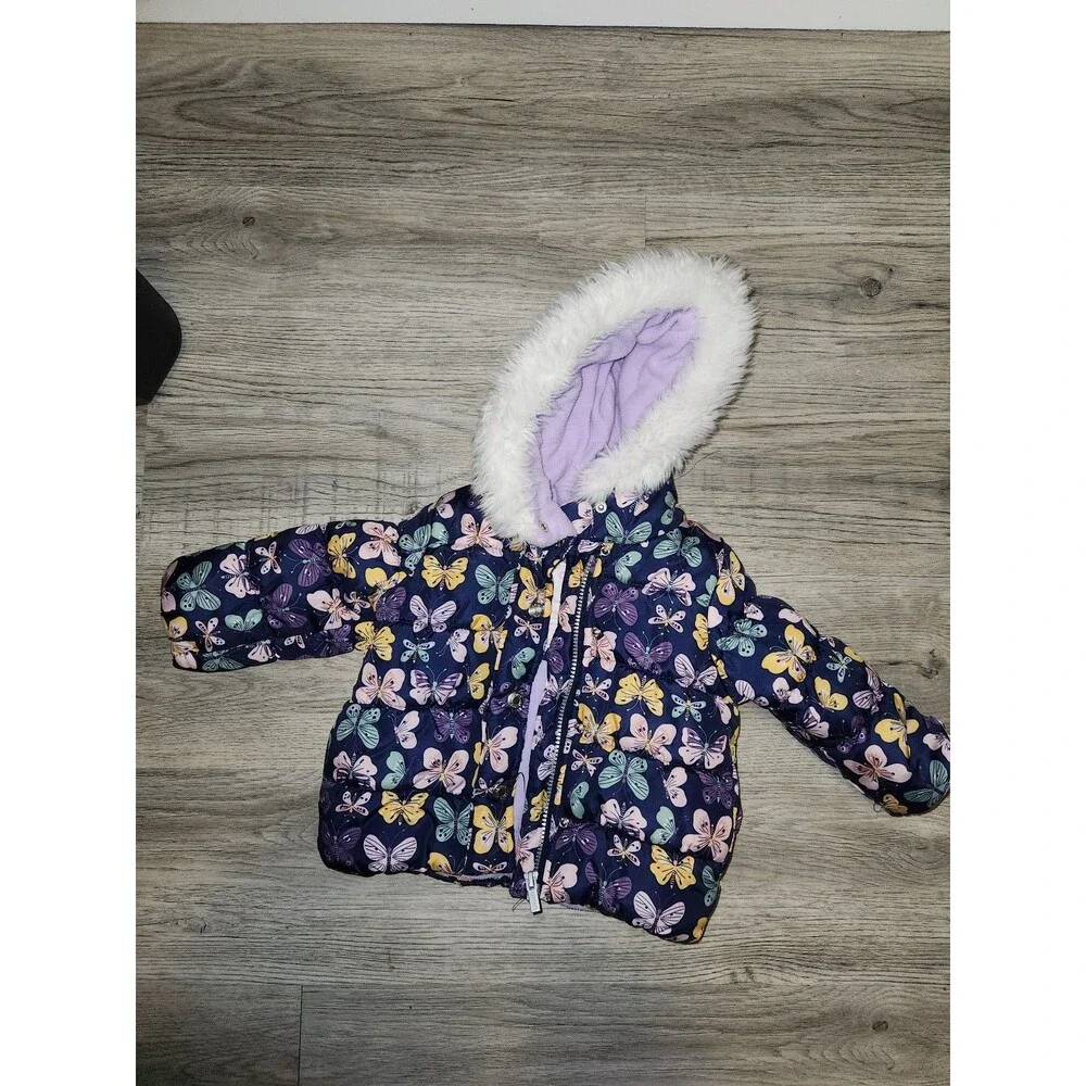 Purple Butterfly Print Puffer Jacket for Winter